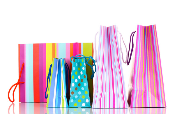 Цветные подарочные пакеты, изолированные на белом
 - Фото, изображение