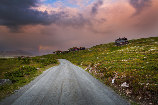 Západ slunce s chaty v Norsku - Fotografie, Obrázek
