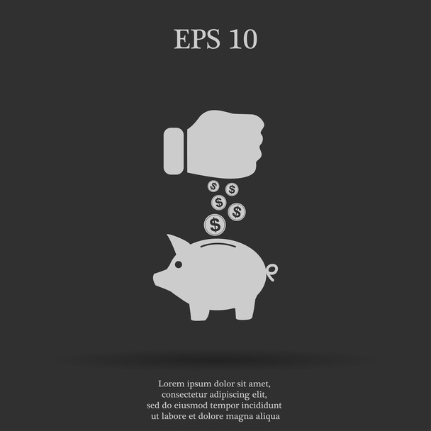 banco porquinho e mão com moeda icon.vector preto ilustração
, - Vetor, Imagem