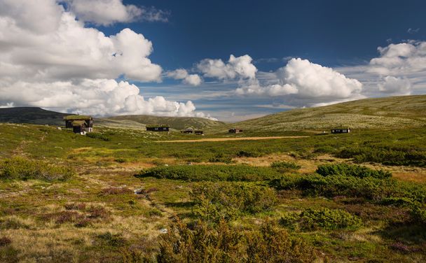 Huts in landscape of Norway - Foto, Imagen