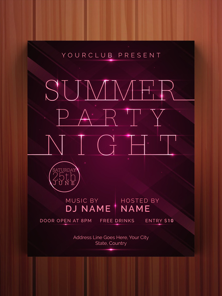 Flyer or Banner for Summer Party Nights celebration. - Вектор, зображення