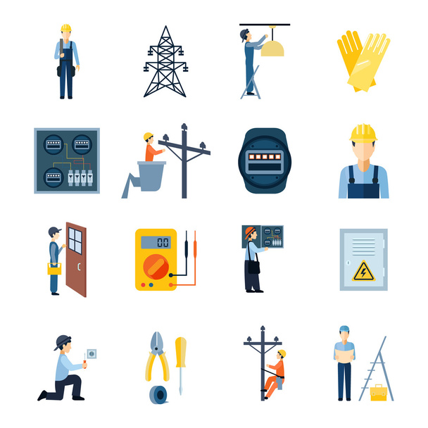 Conjunto de iconos de reparadores de electricidad
 - Vector, Imagen