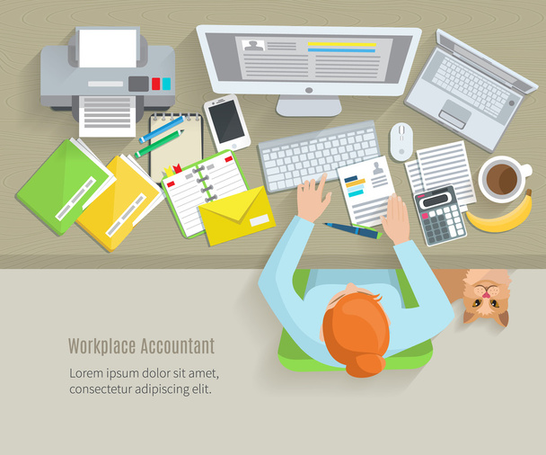 Accounter Workplace Flat - Vector, Image