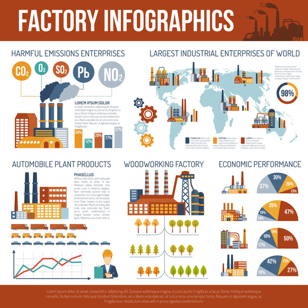 Industriële Infographics met kaart van de wereld - Vector, afbeelding