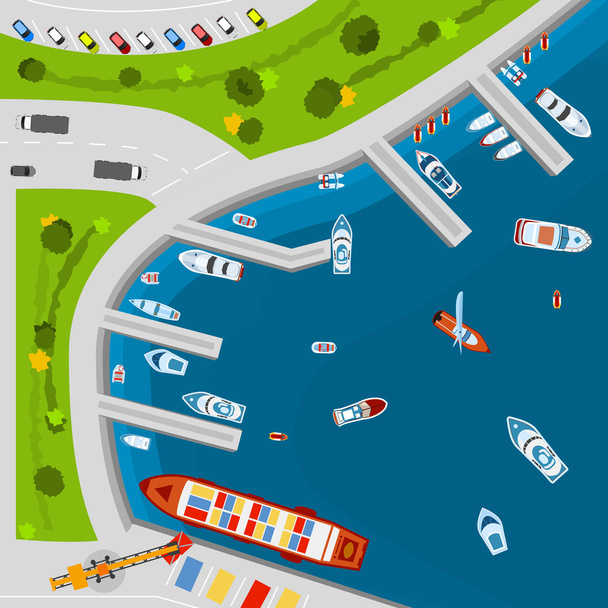 Αφίσα επάνω Αεροφωτογραφία λιμάνι παραθαλάσσιο - Διάνυσμα, εικόνα
