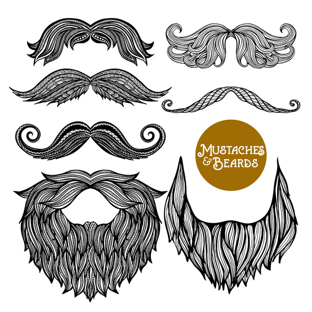 Hand Drawn  Decorative Beard And Mustache Set - Vector, Image
