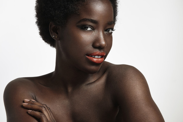 black woman with bright lips - 写真・画像