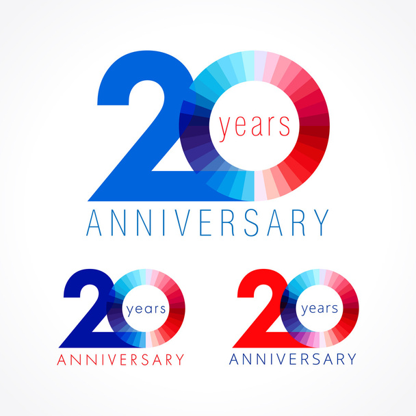 20 Jahre rotes und blaues Logo. - Vektor, Bild