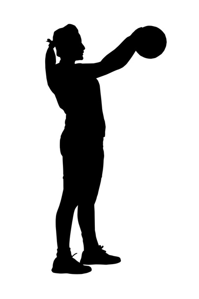 Silhouette of korfball ladies league girl player aiming at goal - Vector, Image