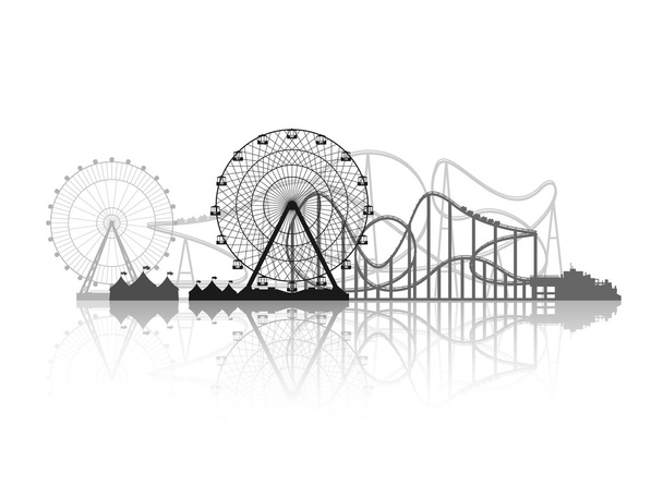 Vector illustration. Ferris wheel. Carnival. Funfair background. Circus park. Roller coaster. - ベクター画像