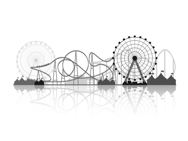 Vector illustration. Ferris wheel. Carnival. Funfair background. Circus park. Roller coaster. - Vector, afbeelding
