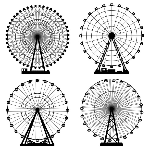 Vector illustrations set. Ferris wheel. Carnival. Funfair background. - Vektör, Görsel