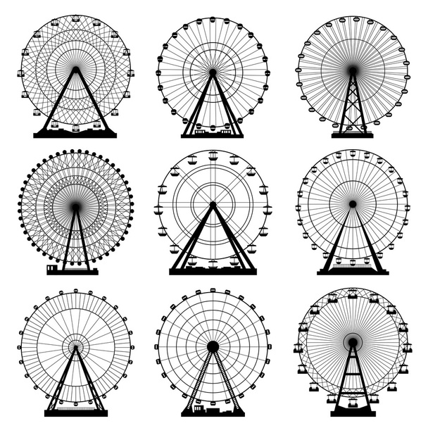 Vector illustrations set. Ferris wheel. Carnival. Funfair background. - Διάνυσμα, εικόνα