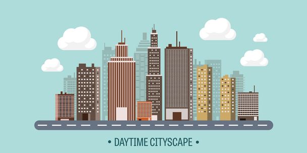 Vector illustration. Set of city silhouettes. Cityscape. Town skyline. Panorama. Midtown houses. Skyscrapers. - Вектор, зображення