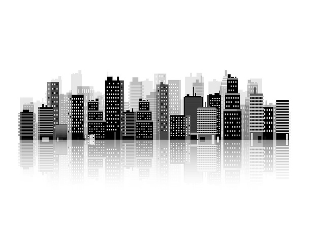 Vector illustration. Set of city silhouettes. Cityscape. Town skyline. Panorama. Midtown houses. Skyscrapers. - Вектор, зображення