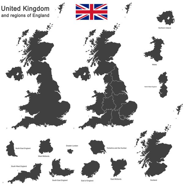 Groot-Brittannië en regio's van Engeland - Vector, afbeelding