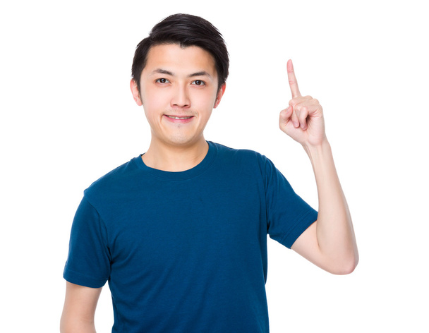Asian young man in blue t-shirt - 写真・画像