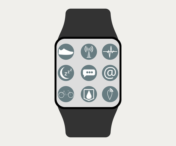 Smart watch. Application icons and function of smart hours. Fitness Tracker. - Wektor, obraz