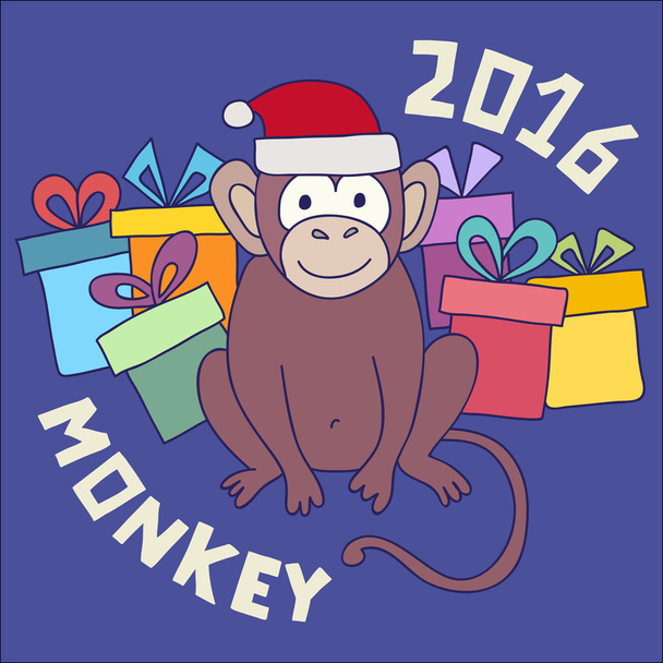 Vector funny monkey, illustration happy monkey for children. Postcard Happy New Year 2016. Year of the Monkey - ベクター画像