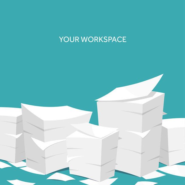 Vector illustration. Flat background Paperwork ,office routine, documents. Workspace. - Vector, afbeelding