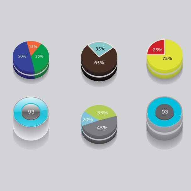 set of 3D pie charts. business items and stats with the numbers. - Vektor, kép