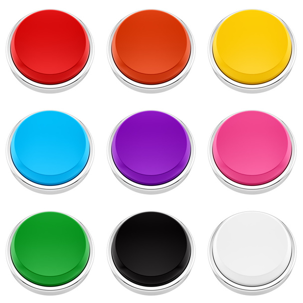 tlačítka v 9 různých barvách, izolovaných na bílém - Fotografie, Obrázek