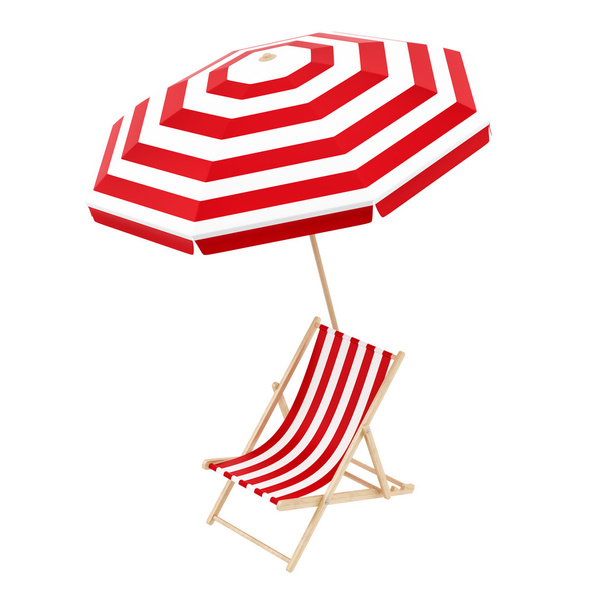 deck chair with umbrella, isolated on white - Foto, Imagen