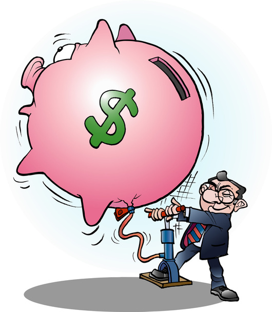 Businessman inflated economy dollar - Vector, Image