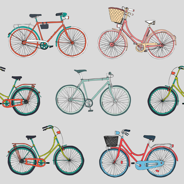 hand drawn vector seamless pattern with city bikes - Vector, Image