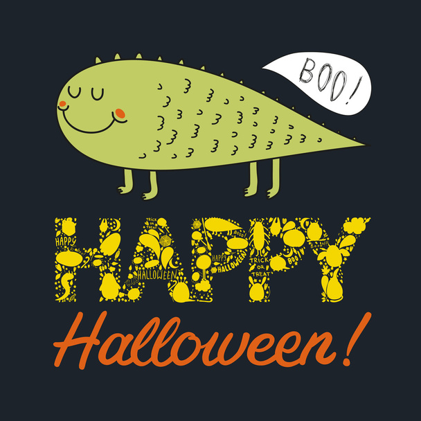 vector halloween postcard with a cute green monster - Wektor, obraz