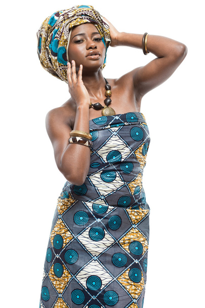 African fashion model on white background. - Φωτογραφία, εικόνα