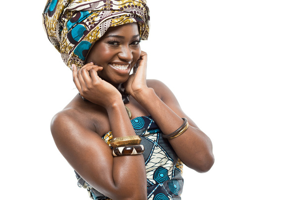 African fashion model on white background. - Zdjęcie, obraz