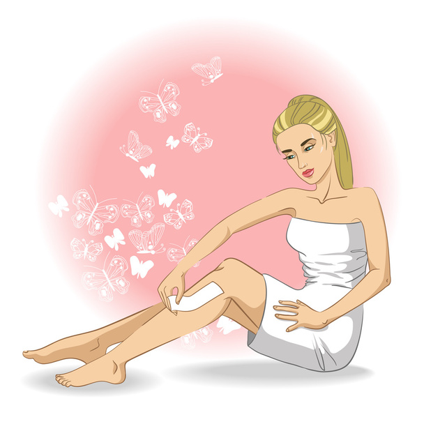 Waxing.The woman removes hair on the leg. - Vector, Image