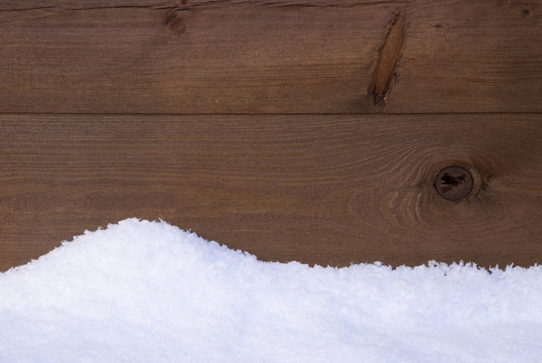 Brown Wooden Texture Or Background With White Snow - Foto, immagini
