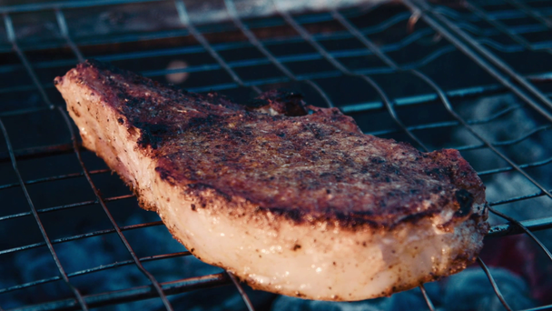 grilled pork meat on barbeque - Footage, Video