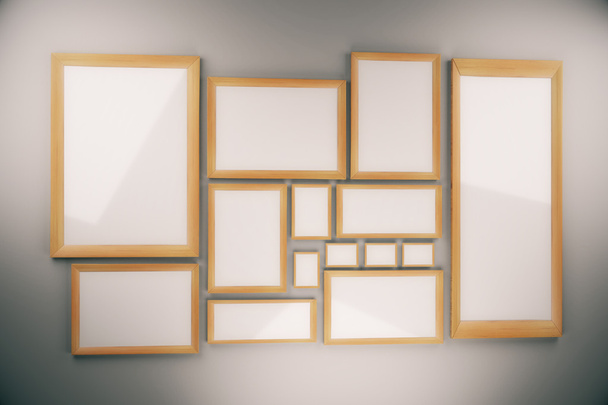Blank picture frames composition on the wall, mock up - Photo, Image