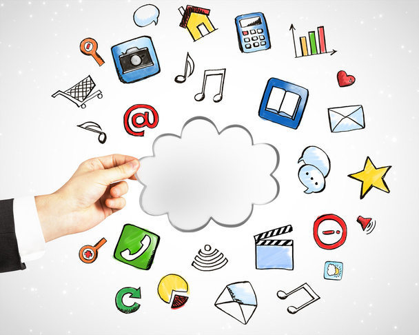 Cloud Service Technologie mit Social Media Icons Konzept - Foto, Bild