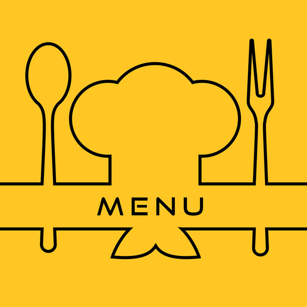 Icon of Chef. Cook cap with fork, spoon and mustaches. Menu template - Vector, Image