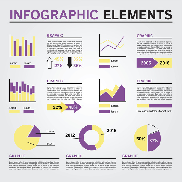 Set of Infographics Elements. Yellow and Violet Colors. - ベクター画像