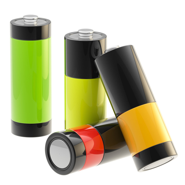 Set of four glossy batteries charging isolated - Zdjęcie, obraz