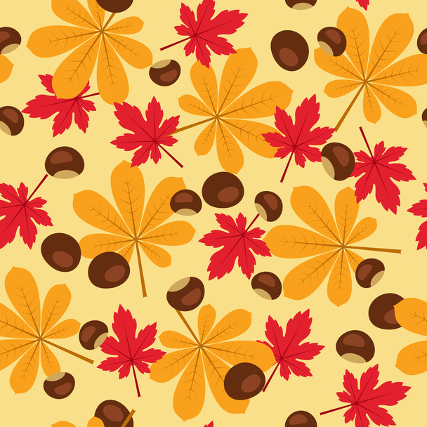 Leaves and chestnuts seamless pattern - Вектор,изображение