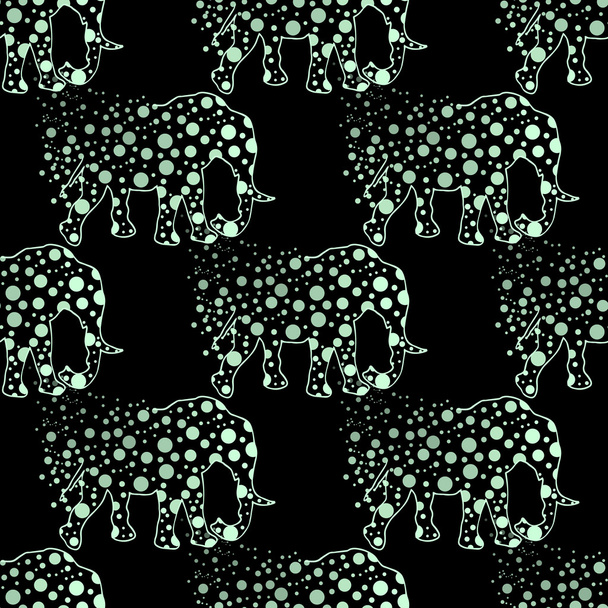 Illustration. An elephant with polka dots. Sketch seamless patte - Vector, Image