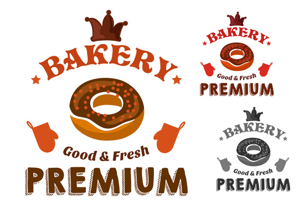 Emblema de pastelería con rosquilla vidriada y texto
 - Vector, Imagen