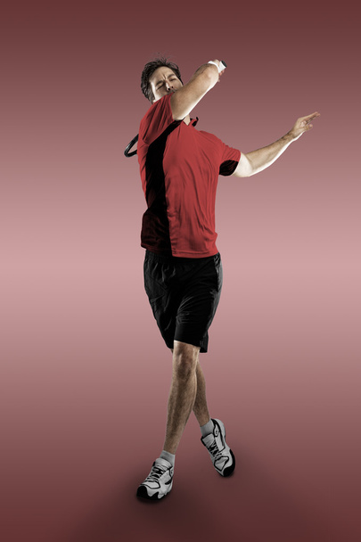 Tennis player with a red shirt. - Zdjęcie, obraz