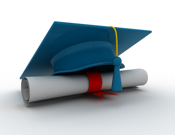 graduation cap with diploma.3d illustration - Photo, Image