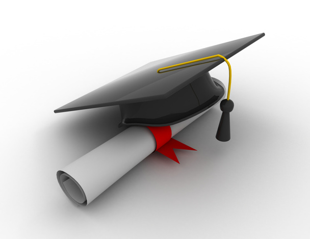 graduation cap with diploma.3d illustration - Photo, Image