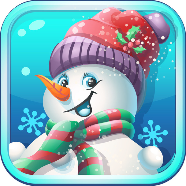 Icon jolly snowman in cap for computer game - Vector, afbeelding