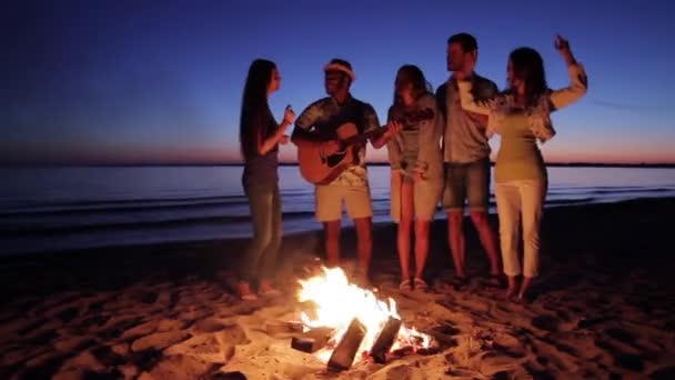 Young people having fun around the campfire. - Felvétel, videó