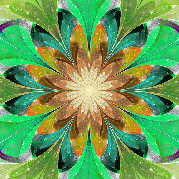 Tarka szimmetrikus fraktál virág a festett üveg ablak - Fotó, kép