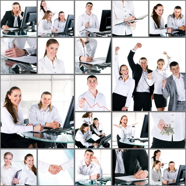 collage of young people in modern office - Photo, Image